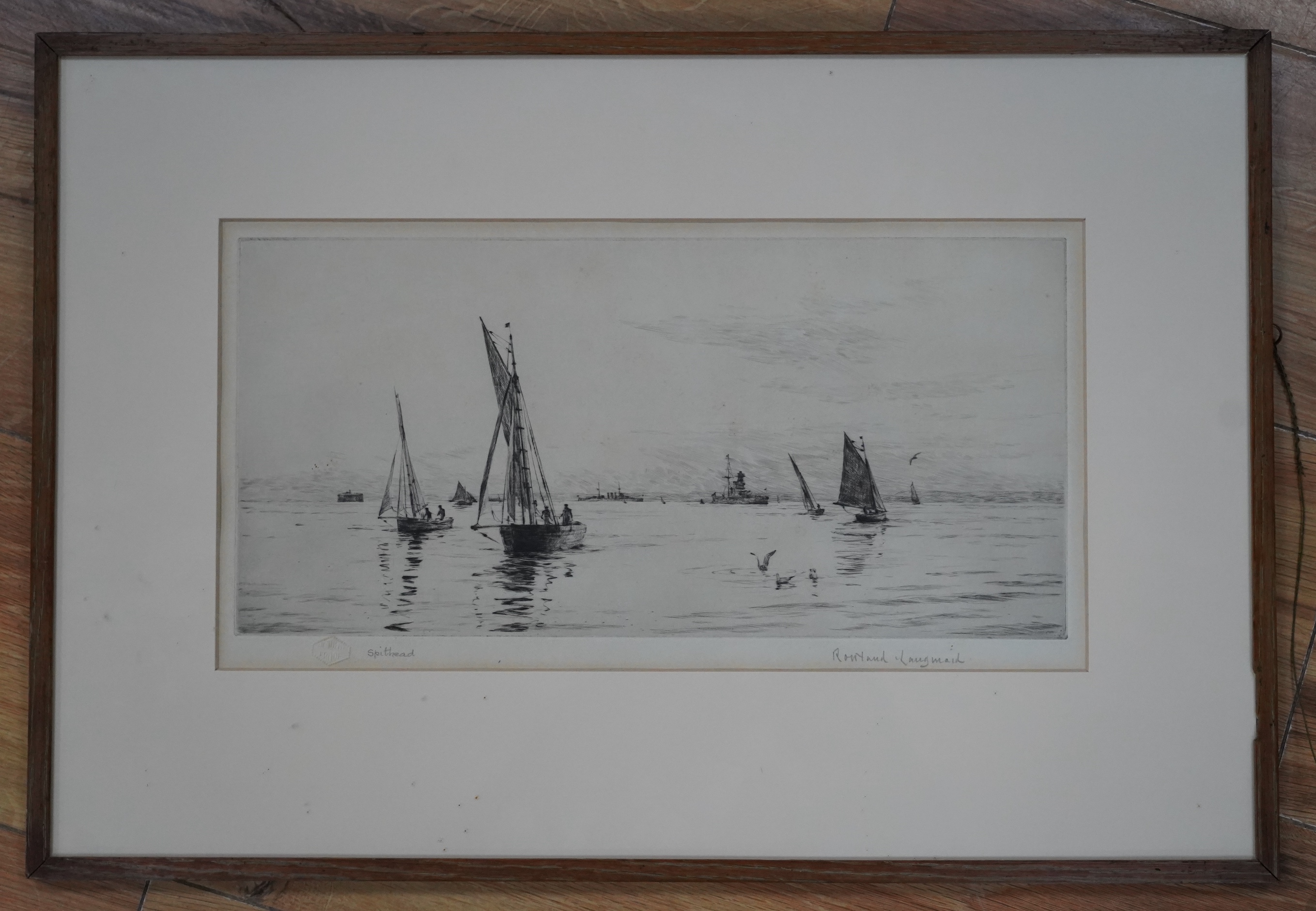 Rowland Langmaid (1897-1956), etching, 'Spithead', signed in pencil, academy proof blindstamped, 18 x 36cm